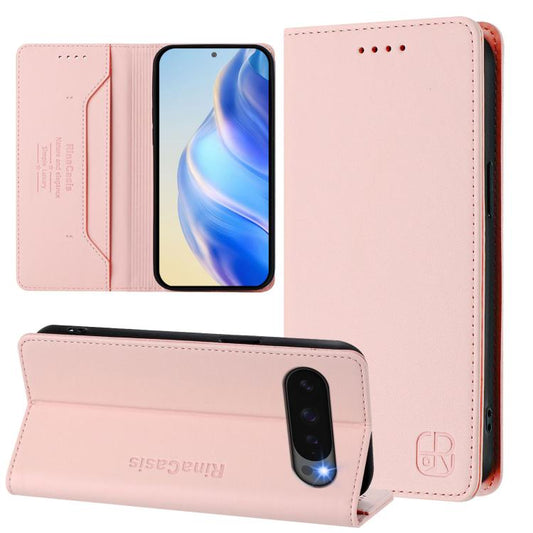 For Google Pixel 10 / 10 Pro 5G Global RC01 Dual-Folded Magnetic Suction RFID Leather Phone Case(Pink) - Google Cases by buy2fix | Online Shopping UK | buy2fix