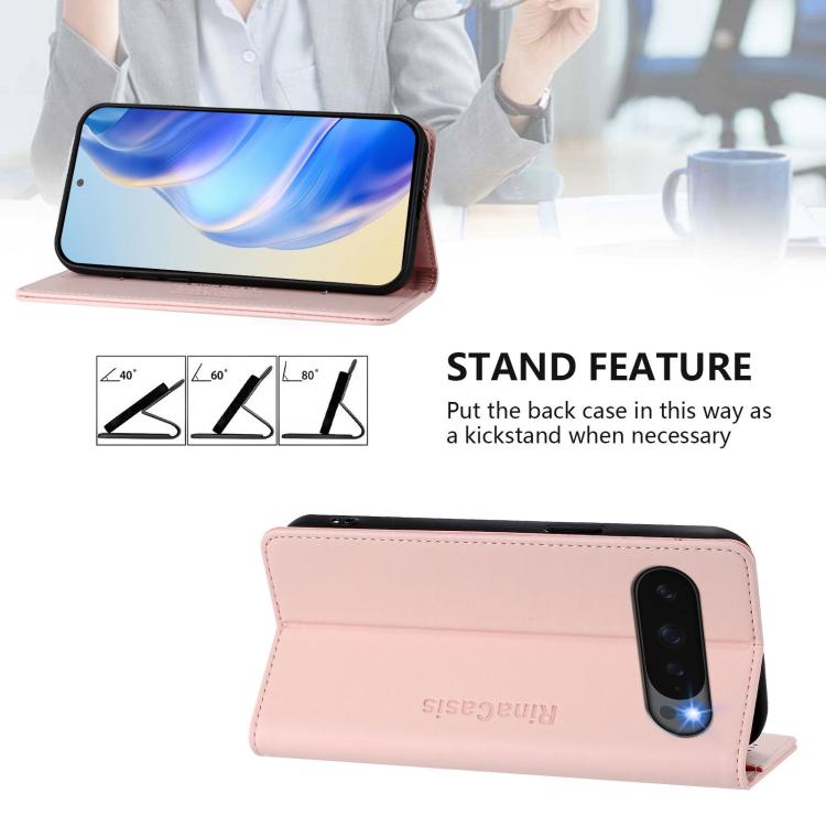 For Google Pixel 10 / 10 Pro 5G Global RC01 Dual-Folded Magnetic Suction RFID Leather Phone Case(Pink) - Google Cases by buy2fix | Online Shopping UK | buy2fix