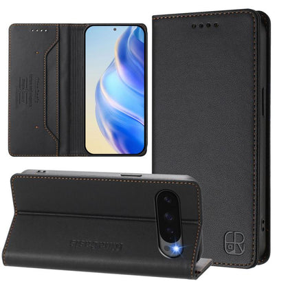 For Google Pixel 10 / 10 Pro 5G Global RC01 Dual-Folded Magnetic Suction RFID Leather Phone Case(Black) - Google Cases by buy2fix | Online Shopping UK | buy2fix