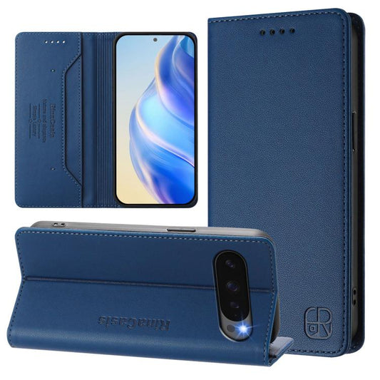 For Google Pixel 10 / 10 Pro 5G Global RC01 Dual-Folded Magnetic Suction RFID Leather Phone Case(Dark Blue) - Google Cases by buy2fix | Online Shopping UK | buy2fix