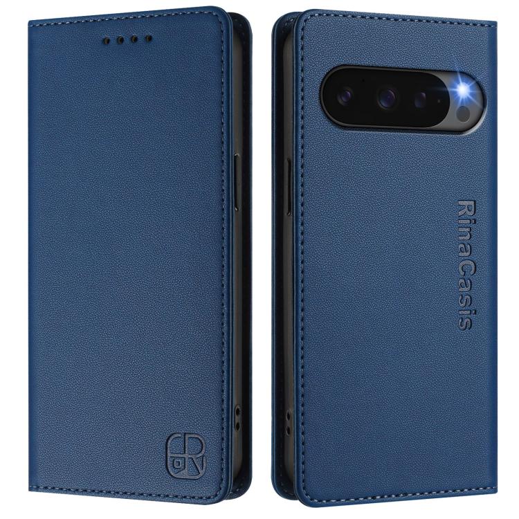 For Google Pixel 10 / 10 Pro 5G Global RC01 Dual-Folded Magnetic Suction RFID Leather Phone Case(Dark Blue) - Google Cases by buy2fix | Online Shopping UK | buy2fix
