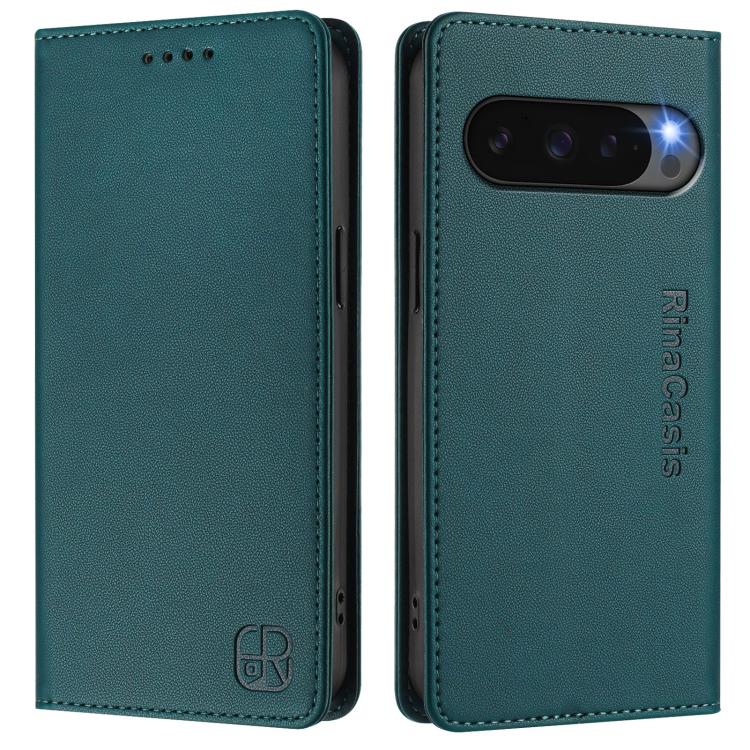 For Google Pixel 10 / 10 Pro 5G Global RC01 Dual-Folded Magnetic Suction RFID Leather Phone Case(Dark Green) - Google Cases by buy2fix | Online Shopping UK | buy2fix