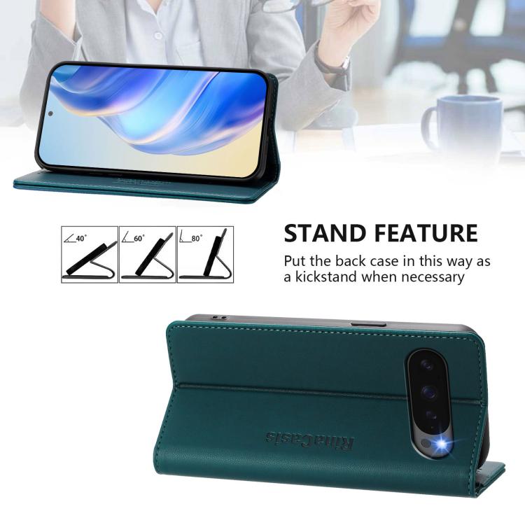 For Google Pixel 10 / 10 Pro 5G Global RC01 Dual-Folded Magnetic Suction RFID Leather Phone Case(Dark Green) - Google Cases by buy2fix | Online Shopping UK | buy2fix