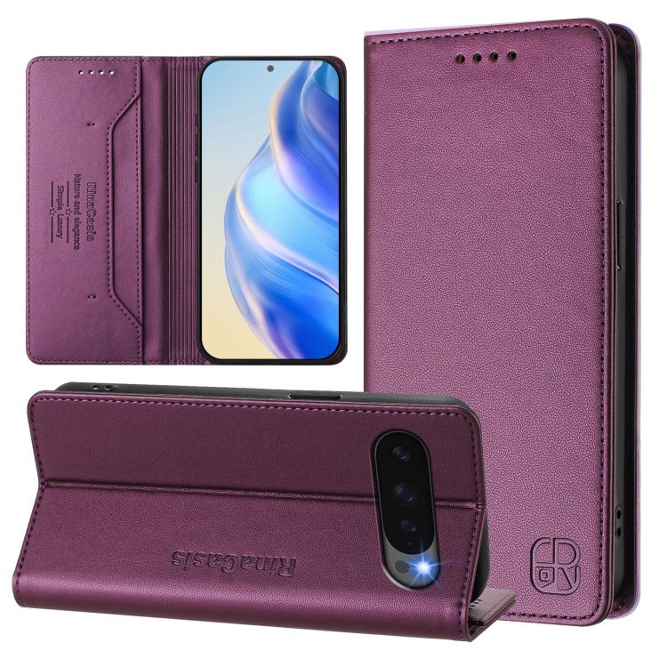 For Google Pixel 10 / 10 Pro 5G Global RC01 Dual-Folded Magnetic Suction RFID Leather Phone Case(Violet) - Google Cases by buy2fix | Online Shopping UK | buy2fix