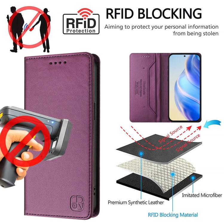 For Google Pixel 10 / 10 Pro 5G Global RC01 Dual-Folded Magnetic Suction RFID Leather Phone Case(Violet) - Google Cases by buy2fix | Online Shopping UK | buy2fix