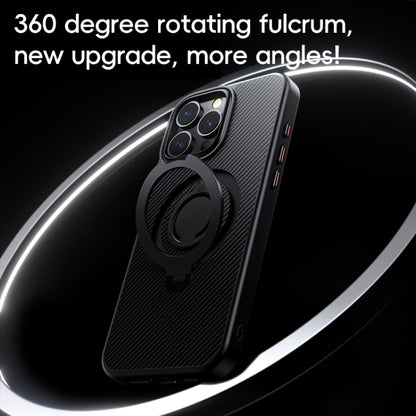 For iPhone 16 Pro Carbon Fiber MagSafe Phone Case with 360 Degree Rotating Holder(Black Grey) - iPhone 16 Pro Cases by buy2fix | Online Shopping UK | buy2fix