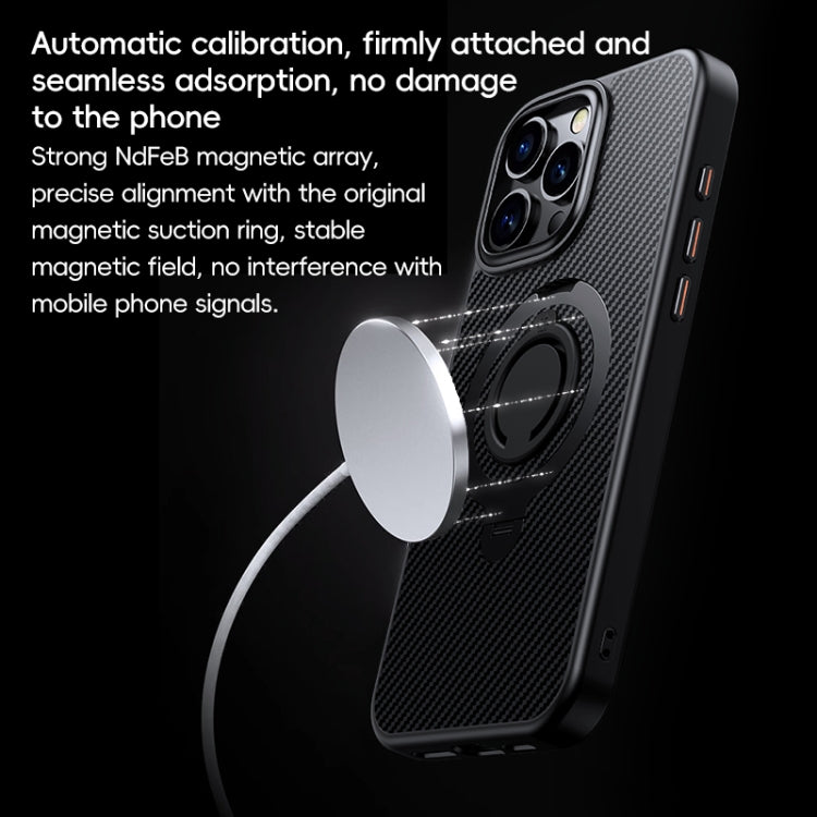 For iPhone 16 Pro Carbon Fiber MagSafe Phone Case with 360 Degree Rotating Holder(Black Grey) - iPhone 16 Pro Cases by buy2fix | Online Shopping UK | buy2fix