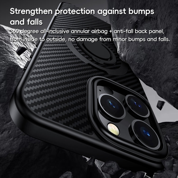 For iPhone 16 Pro Carbon Fiber MagSafe Phone Case with 360 Degree Rotating Holder(Black Gold) - iPhone 16 Pro Cases by buy2fix | Online Shopping UK | buy2fix