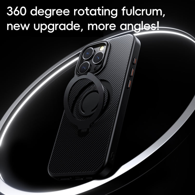 For iPhone 16 Pro Carbon Fiber MagSafe Phone Case with 360 Degree Rotating Holder(Black Gold) - iPhone 16 Pro Cases by buy2fix | Online Shopping UK | buy2fix