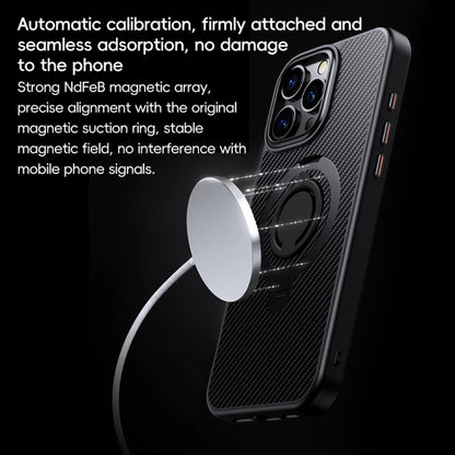 For iPhone 16 Pro Carbon Fiber MagSafe Phone Case with 360 Degree Rotating Holder(Black) - iPhone 16 Pro Cases by buy2fix | Online Shopping UK | buy2fix