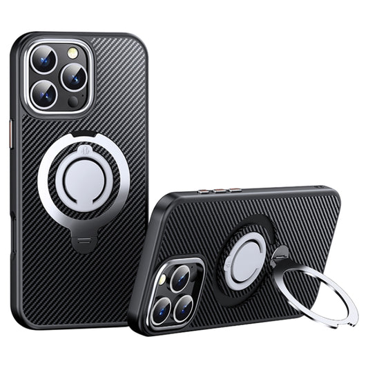 For iPhone 16 Pro Carbon Fiber MagSafe Phone Case with 360 Degree Rotating Holder(Black Silver) - iPhone 16 Pro Cases by buy2fix | Online Shopping UK | buy2fix