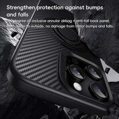 For iPhone 16 Plus Carbon Fiber MagSafe Phone Case with 360 Degree Rotating Holder(Black Silver) - iPhone 16 Plus Cases by buy2fix | Online Shopping UK | buy2fix
