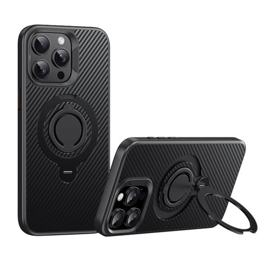 For iPhone 15 Pro Max Carbon Fiber MagSafe Phone Case with 360 Degree Rotating Holder(Black) - iPhone 15 Pro Max Cases by buy2fix | Online Shopping UK | buy2fix