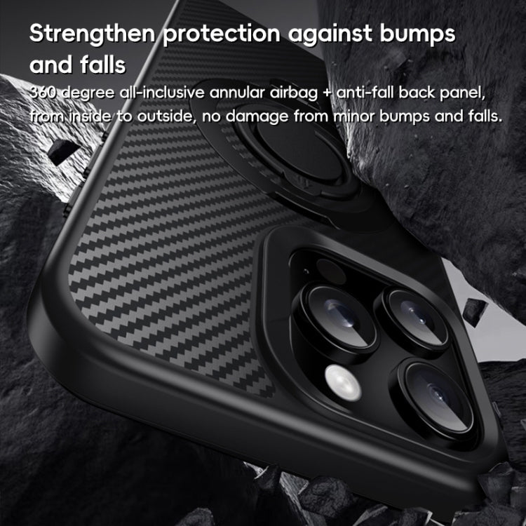 For iPhone 15 Pro Carbon Fiber MagSafe Phone Case with 360 Degree Rotating Holder(Black Grey) - iPhone 15 Pro Cases by buy2fix | Online Shopping UK | buy2fix
