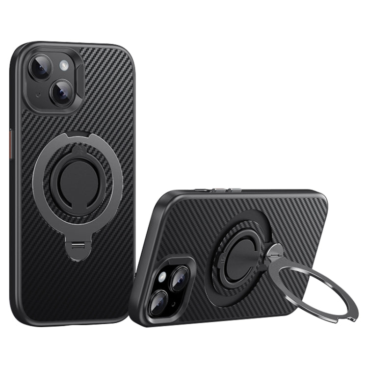 For iPhone 15 Plus / 14 Plus Carbon Fiber MagSafe Phone Case with 360 Degree Rotating Holder(Black Grey) - iPhone 15 Plus Cases by buy2fix | Online Shopping UK | buy2fix