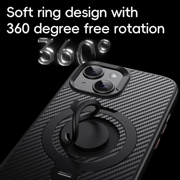 For iPhone 15 Plus / 14 Plus Carbon Fiber MagSafe Phone Case with 360 Degree Rotating Holder(Black Grey) - iPhone 15 Plus Cases by buy2fix | Online Shopping UK | buy2fix