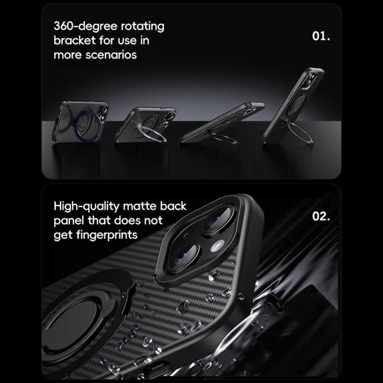 For iPhone 15 Plus / 14 Plus Carbon Fiber MagSafe Phone Case with 360 Degree Rotating Holder(Black Grey) - iPhone 15 Plus Cases by buy2fix | Online Shopping UK | buy2fix