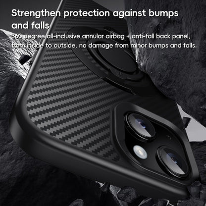 For iPhone 15 Plus / 14 Plus Carbon Fiber MagSafe Phone Case with 360 Degree Rotating Holder(Black Gold) - iPhone 15 Plus Cases by buy2fix | Online Shopping UK | buy2fix