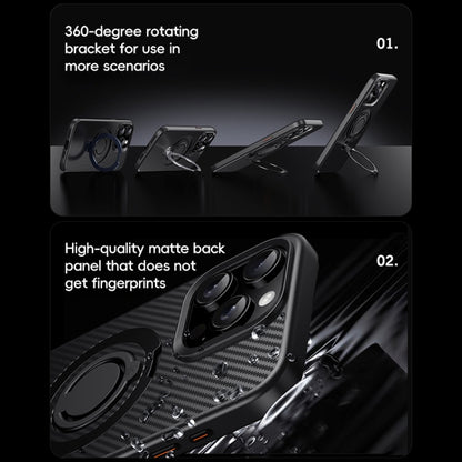 For iPhone 14 Pro Carbon Fiber MagSafe Phone Case with 360 Degree Rotating Holder(Black Grey) - iPhone 14 Pro Cases by buy2fix | Online Shopping UK | buy2fix