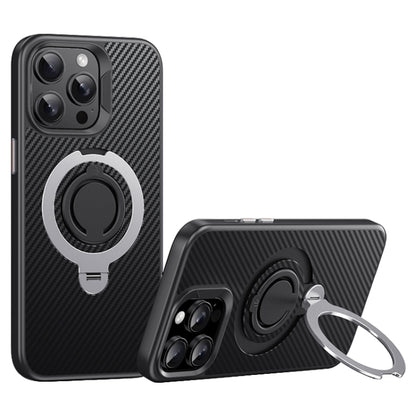 For iPhone 14 Pro Carbon Fiber MagSafe Phone Case with 360 Degree Rotating Holder(Black Silver) - iPhone 14 Pro Cases by buy2fix | Online Shopping UK | buy2fix