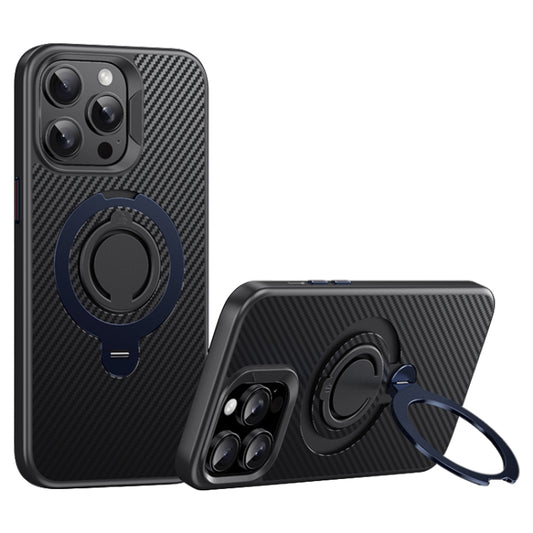 For iPhone 14 Pro Max Carbon Fiber MagSafe Phone Case with 360 Degree Rotating Holder(Black Blue) - iPhone 14 Pro Max Cases by buy2fix | Online Shopping UK | buy2fix