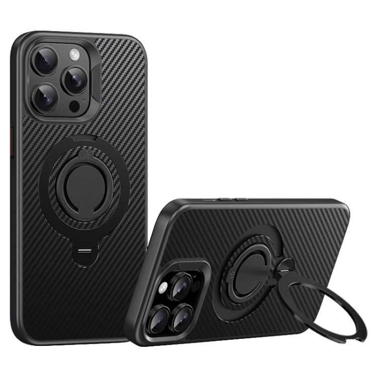 For iPhone 14 Pro Max Carbon Fiber MagSafe Phone Case with 360 Degree Rotating Holder(Black) - iPhone 14 Pro Max Cases by buy2fix | Online Shopping UK | buy2fix