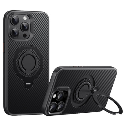 For iPhone 14 Pro Max Carbon Fiber MagSafe Phone Case with 360 Degree Rotating Holder(Black) - iPhone 14 Pro Max Cases by buy2fix | Online Shopping UK | buy2fix