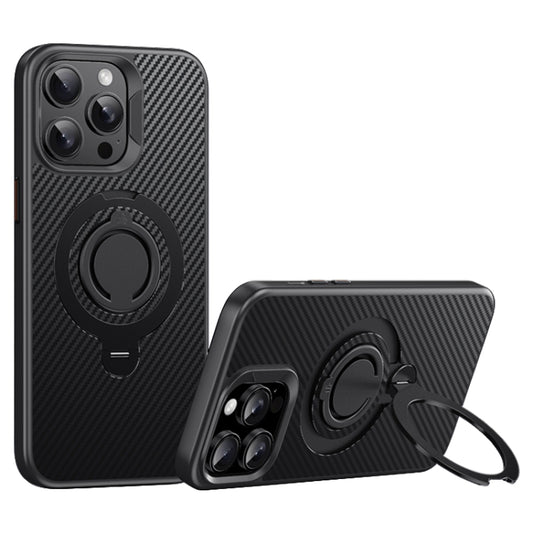 For iPhone 14 Pro Max Carbon Fiber MagSafe Phone Case with 360 Degree Rotating Holder(Black) - iPhone 14 Pro Max Cases by buy2fix | Online Shopping UK | buy2fix