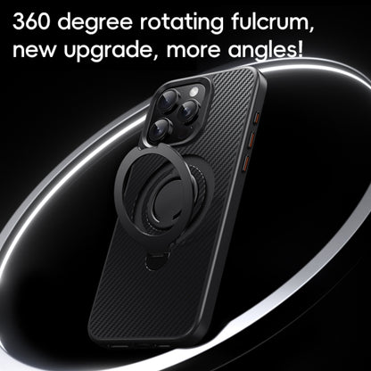 For iPhone 14 Pro Max Carbon Fiber MagSafe Phone Case with 360 Degree Rotating Holder(Black Silver) - iPhone 14 Pro Max Cases by buy2fix | Online Shopping UK | buy2fix