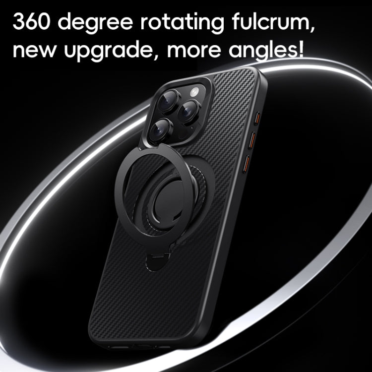 For iPhone 13 Pro Max Carbon Fiber MagSafe Phone Case with 360 Degree Rotating Holder(Black Silver) - iPhone 13 Pro Max Cases by buy2fix | Online Shopping UK | buy2fix