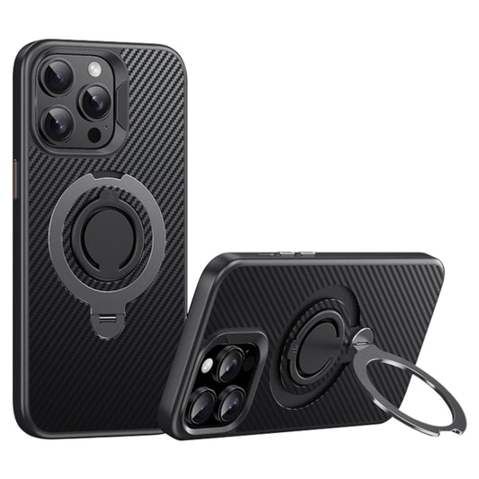 For iPhone 13 Pro Carbon Fiber MagSafe Phone Case with 360 Degree Rotating Holder(Black Grey) - iPhone 13 Pro Cases by buy2fix | Online Shopping UK | buy2fix