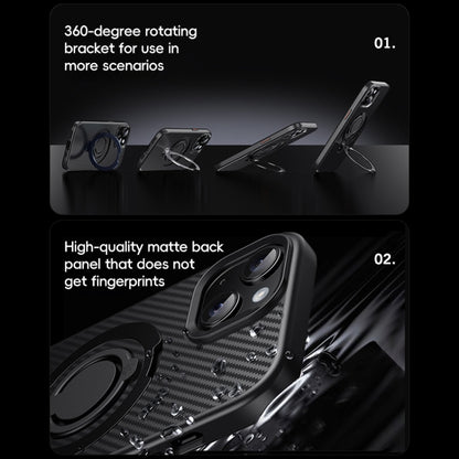 For iPhone 12 Pro Max Carbon Fiber MagSafe Phone Case with 360 Degree Rotating Holder(Black Grey) - iPhone 12 Pro Max Cases by buy2fix | Online Shopping UK | buy2fix