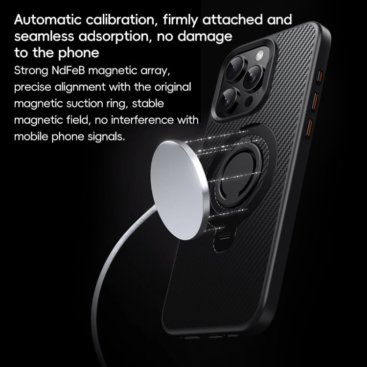 For iPhone 12 Pro Max Carbon Fiber MagSafe Phone Case with 360 Degree Rotating Holder(Black) - iPhone 12 Pro Max Cases by buy2fix | Online Shopping UK | buy2fix