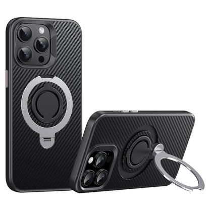 For iPhone 12 Pro Max Carbon Fiber MagSafe Phone Case with 360 Degree Rotating Holder(Black Silver) - iPhone 12 Pro Max Cases by buy2fix | Online Shopping UK | buy2fix