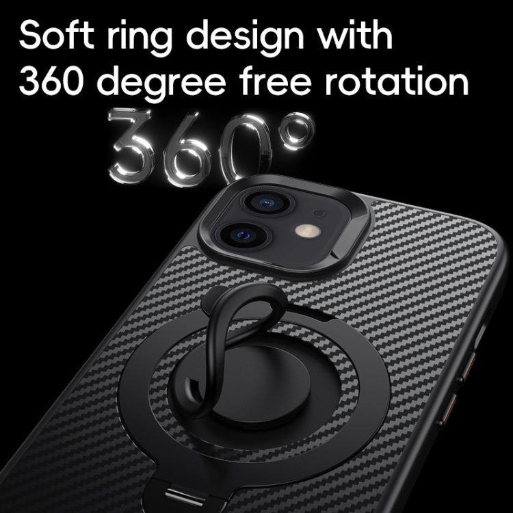 For iPhone 12 / 12 Pro Carbon Fiber MagSafe Phone Case with 360 Degree Rotating Holder(Black Gold) - iPhone 12 / 12 Pro Cases by buy2fix | Online Shopping UK | buy2fix