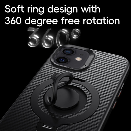 For iPhone 12 / 12 Pro Carbon Fiber MagSafe Phone Case with 360 Degree Rotating Holder(Black Gold) - iPhone 12 / 12 Pro Cases by buy2fix | Online Shopping UK | buy2fix