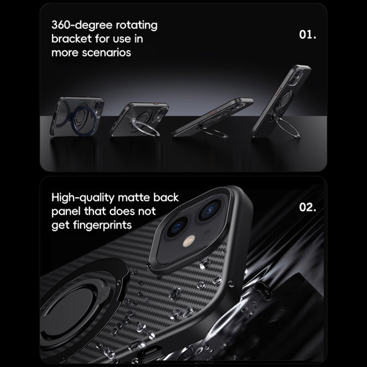 For iPhone 12 / 12 Pro Carbon Fiber MagSafe Phone Case with 360 Degree Rotating Holder(Black Gold) - iPhone 12 / 12 Pro Cases by buy2fix | Online Shopping UK | buy2fix