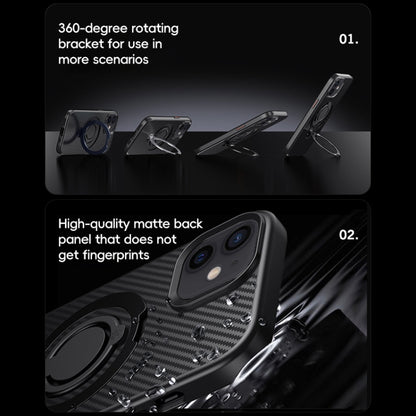 For iPhone 12 / 12 Pro Carbon Fiber MagSafe Phone Case with 360 Degree Rotating Holder(Black Gold) - iPhone 12 / 12 Pro Cases by buy2fix | Online Shopping UK | buy2fix