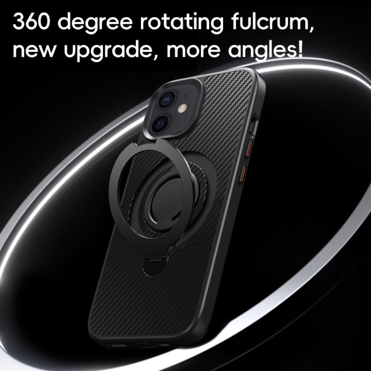 For iPhone 12 / 12 Pro Carbon Fiber MagSafe Phone Case with 360 Degree Rotating Holder(Black Gold) - iPhone 12 / 12 Pro Cases by buy2fix | Online Shopping UK | buy2fix