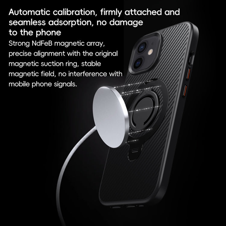 For iPhone 12 / 12 Pro Carbon Fiber MagSafe Phone Case with 360 Degree Rotating Holder(Black Gold) - iPhone 12 / 12 Pro Cases by buy2fix | Online Shopping UK | buy2fix