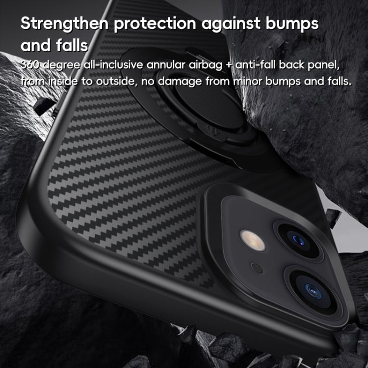 For iPhone 12 / 12 Pro Carbon Fiber MagSafe Phone Case with 360 Degree Rotating Holder(Black) - iPhone 12 / 12 Pro Cases by buy2fix | Online Shopping UK | buy2fix