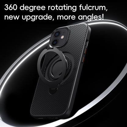 For iPhone 12 / 12 Pro Carbon Fiber MagSafe Phone Case with 360 Degree Rotating Holder(Black) - iPhone 12 / 12 Pro Cases by buy2fix | Online Shopping UK | buy2fix