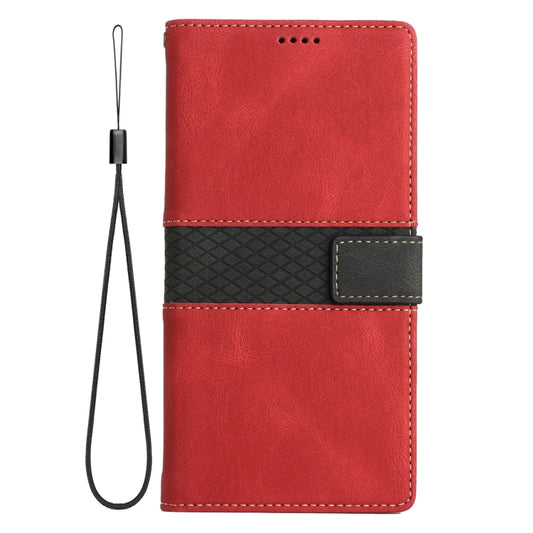 For Samsung Galaxy S25 5G Grid Stitching Leather Phone Case with Lanyard(Red) by buy2fix