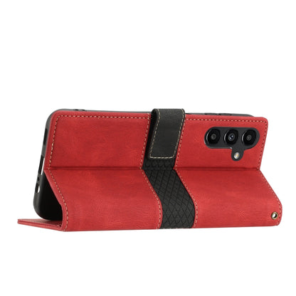 For Samsung Galaxy S25+ 5G Grid Stitching Leather Phone Case with Lanyard(Red) - Galaxy S25+ 5G Cases by buy2fix | Online Shopping UK | buy2fix