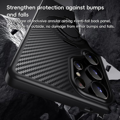For Samsung Galaxy S25 Ultra 5G Carbon Fiber MagSafe Phone Case with 360 Degree Rotating Holder(Black Grey) by buy2fix