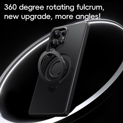 For Samsung Galaxy S25 Ultra 5G Carbon Fiber MagSafe Phone Case with 360 Degree Rotating Holder(Black Grey) by buy2fix