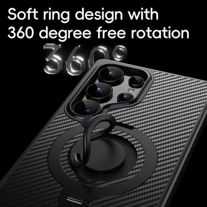 For Samsung Galaxy S25 Ultra 5G Carbon Fiber MagSafe Phone Case with 360 Degree Rotating Holder(Black) by buy2fix