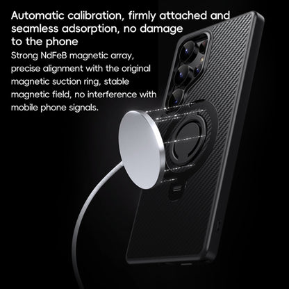 For Samsung Galaxy S25 Ultra 5G Carbon Fiber MagSafe Phone Case with 360 Degree Rotating Holder(Black) by buy2fix