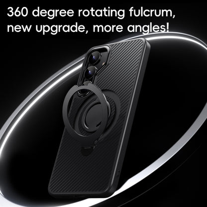 For Samsung Galaxy S25+ 5G Carbon Fiber MagSafe Phone Case with 360 Degree Rotating Holder(Black Grey) by buy2fix