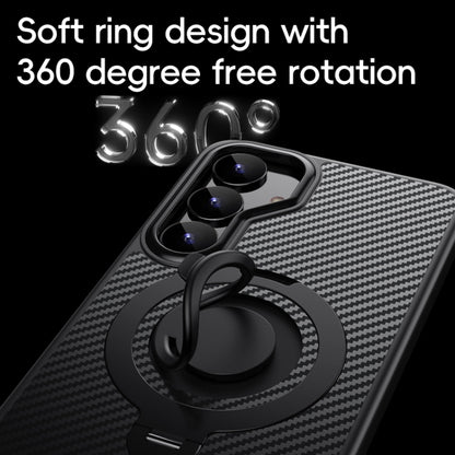 For Samsung Galaxy S25+ 5G Carbon Fiber MagSafe Phone Case with 360 Degree Rotating Holder(Black) by buy2fix